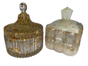 Luxury Decorative Resin <b>Jar</b> Set Golden Leaf Inlay Tray Elegant <b>Storage</b> Container Cover Durable 250mL Classic <b>Kitchen</b> Handcrafted - Product Image 2