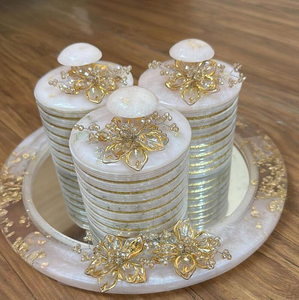 Juego de Recipientes de Resina de Lujo, Hechos a Mano con Incrustaciones Florales de Perlas, Ecológicos, Aptos para Lavavajillas, Apilables, Decorativos para Cocina - Product Image 5