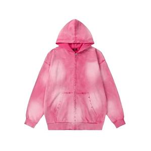 Custom Heavy Weight 100% Cotton Zip-<b>up</b> Hoodie with Two-<b>Way</b> Zipper Sunfaded Design for Women and Men Front Logo Hooded Collar - Product Image 4