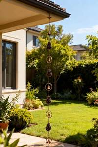 Chaîne de pluie suspendue au design moderne et unique, finition métallique aspect naturel, décorative pour la maison et le jardin, pour l'arrosage des gouttières - Product Image 6
