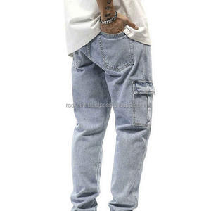 Designer <b>Men's</b> Regular Fit Mid <b>Waist</b> Knitted Cargo <b>Jeans</b> High Street Fashion Pleated Distressed Wash Breathable Denim Pants - Product Image 6