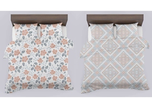 100% Cotton Organic Reversible Duvet Cover Set 2 <b>Pillow</b> Covers | Geometric Squares Pattern | Vintage Style 300tc Thread Count - Product Image 3