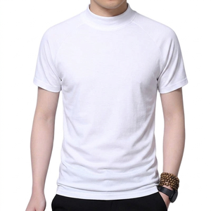 T-shirt en coton pour homme, style luxe, coupe ajustée, col montant, manches courtes, pour la saison estivale. - Product Image 3