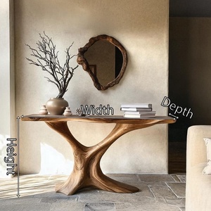 Luxali Modern Live Edge Farmhouse Console <b>Table</b> Handmade Solid Saman Wood Pedestal Base <b>Narrow</b> Entryway <b>Table</b> - Product Image 4