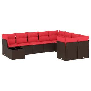 Ensemble de canapés de patio en polyrotin marron, 10 pièces, avec coussins, meubles d'extérieur durables - Product Image 2