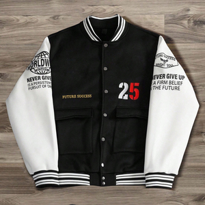 Customized Men'<b>s</b> Varsity <b>Jacket</b> With Patch Embroidery Contrast Sleeve Streetwear Bomber <b>Jacket</b> High Quality Baseball Coat - Product Image 1