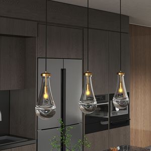 Lampadario Moderno a Goccia Trasparente con Asta in Ottone, Illuminazione per Isola Cucina e Sala da Pranzo, Eleganti Lampadari e Luci Pendenti - Product Image 2