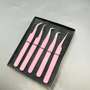 Pinces à cils professionnelles de précision, pointe lisse, manche rose, design dégradé noir, antidérapantes, ergonomiques, emballage personnalisé - Product Image 1