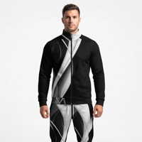 Ensemble de survêtement pour homme noir et blanc à capuche, veste athlétique à fermeture éclair intégrale et pantalon de jogging, vêtements de sport