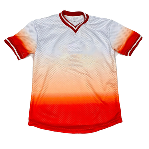 Premium DST Women <b>Baseball</b> Jersey Red White Fade Greek Letter Embroidered Mesh Sports Button Up Casual Sporty Style Streetwear - Product Image 3