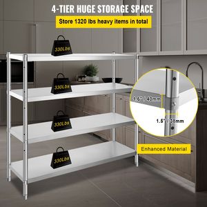 Scaffale a 4 Ripiani in Acciaio Inox 60x18,5 Pollici, Unità di Stoccaggio Regolabile per Cucina e Ufficio - Product Image 3
