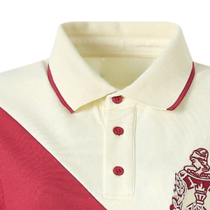 Camiseta Polo Personalizada DST Sorority para Mujer, Diseño de Bloques de Color Diagonales en Marrón Crema, Escudo Bordado - Product Image 2