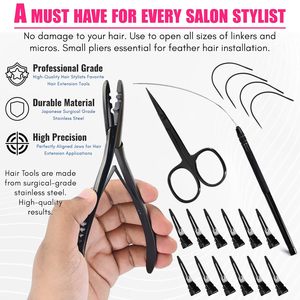 Hair Extension Tool Kit Stainless Steel Hook Needle Loop Brush <b>Pliers</b> <b>Set</b> Black for Salon Professional Hair Extensions - Product Image 5