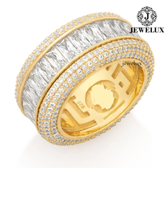 Jewelux 925 <b>Silver</b> Rhodium Plated <b>Eternity</b> Band <b>Ring</b> Baguette Cut Diamond Pave Setting Geometric Luxury Unisex Wedding <b>Ring</b> - Product Image 5
