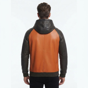 <b>Men's</b> Custom Made Leather Hoodie <b>Men</b> <b>Pullover</b> Leather Fashion Hooded <b>Mens</b> Leather Streetwear Hood With Front Pocket - Product Image 2