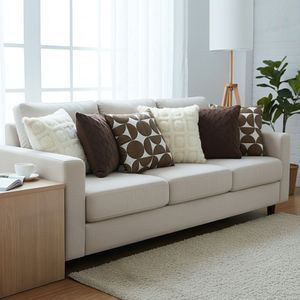 Juego de 6 Fundas Decorativas para Cojines SOGA, Color Marrón Chocolate, Tejido con Pompones Crema, Diseño Geométrico Retro, para Cojines de Asiento y Almohadas - Product Image 2