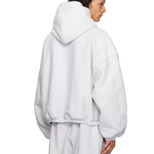 Sweat à capuche blanc pour homme à prix abordable, fabrication sur mesure, épaules tombantes, coupe ample, broderie en relief, impression, 100% coton, fermeture éclair - Product Image 2