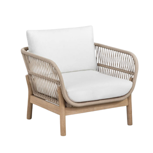 Sillón de jardín tipo lounge de madera de teca con cojín impermeable extraíble y cuerda para muebles de jardín para el hogar. - Product Image 1