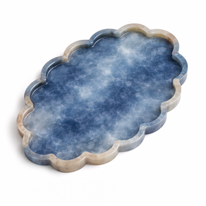 Plateau de service rond en résine bleue, design nuage, très tendance, pour table à manger, cuisine et décoration intérieure - Product Image 1