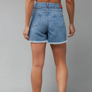 Shorts de Mezclilla Azul Claro de Cintura Alta para Mujer, Desgastados, con Dobladillo Deshilachado, Estilo Casual de Verano, Ajuste Ceñido, Vintage, Transpirables - Product Image 2