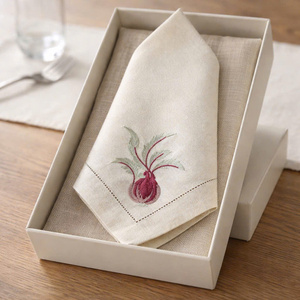 Custom Wholesale Embroidery Beetroot Natural <b>Linen</b> Dinner Napkin Hemstitch <b>Cloth</b> Napkin Machine Washable Durable Home Hotel - Product Image 3