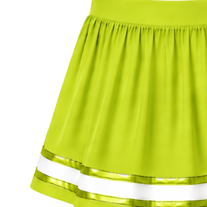 Lime <b>Green</b> Cheerleading <b>Skirt</b> <b>Pleated</b> Athletic Uniform <b>Skirt</b> With Striped Trim Team Performance Wear Custom Sports Apparel - Product Image 3
