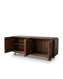 Aparador de Madera Hecho a Mano con Diseño de Hojas Talladas, Mueble de Almacenamiento Moderno de Mediados de Siglo para Sala de Estar - Product Image 4