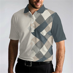 Polo à manches courtes pour homme, motif Argyle, coupe classique, décontracté, tricoté, respirant, polyester, imprimé numérique - Product Image 6