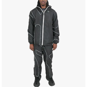 Custom <b>Black</b> Nylon Hooded <b>Windbreaker</b> Jogger Set Regular Streetwear 3M Reflective Jacket Men Printed Techniques Autumn Season - Product Image 1