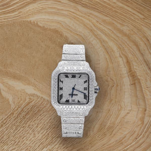 Montre de luxe en moissanite en gros, montre entièrement sertie de diamants 100 % faite à la main, montre carrée pour homme avec diamants, provenant d'un fournisseur indien - Product Image 1