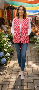 Chaqueta sin mangas para mujer, de algodón, acolchada, reversible, transpirable, con estampado a cuadros, con lazo frontal, ligera, informal, para otoño e invierno - Product Image 3