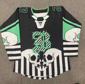 Maillot de hockey sur glace personnalisé pour adulte, imprimé par transfert thermique, 100 % polyester, anti-humidité, col en V, pour hommes et femmes, maille 220g - Product Image 1