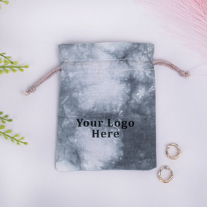 Custom Logo <b>Drawstring</b> Jewelry <b>Pouch</b> Gray Tie Dye Cotton Storage Bag for Rings and Accessories - Product Image 3