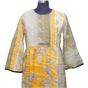 Vestido estilo A de algodón 100% con estampado floral kantha, elegante para el día a día y para mujeres confiadas en el trabajo, ecológico y cómodo de llevar. - Product Image 3