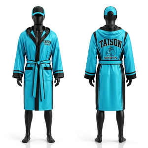 Premium 280 GSM Satin Polyester <b>Boxing</b> <b>Robe</b> Black Gold Contrast Trim Custom Embroidery Sublimation Logo <b>boxing</b> rob - Product Image 5