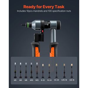 9-Inch Ratchet Rivnut Tool Kit with 10 Mandrels and 100 <b>Nuts</b> Metric SAE M5 M6 M8 M10 M12 Sizes for <b>Rivets</b> - Product Image 2