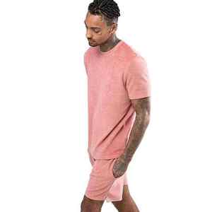 Breathable Men's Casual 2-Piece Summer <b>Set</b> Solid Print Plus Size T-Shirt 15-Inch <b>Knitted</b> Fleece Shorts for Outerwear Outerwear - Product Image 2