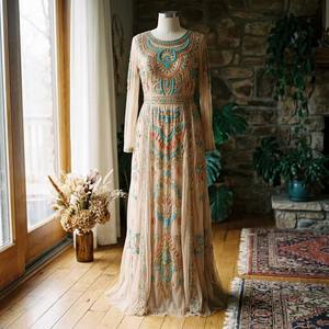 Vestido de Noche Largo de Lujo con Cuentas Hechas a Mano, Vestido Maxi Modesto Bordado, Ropa Formal Personalizada para Fiestas - Product Image 1