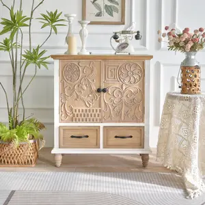 INNOVA New Design Living Room Entryway Accent Carved Wooden Storage Cabinet With Doors And Drawers