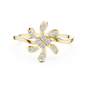 Anillo Floral de Oro Amarillo con Detalles de Diamantes Cultivados en Laboratorio, Elegante Anillo de Promesa con Diseño de Flor para Mujer, Joyería de Regalo - Product Image 3