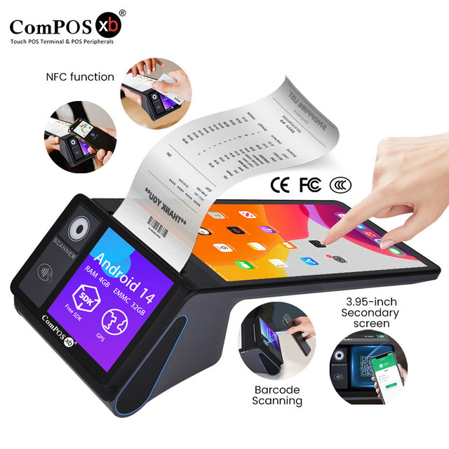 Android 14 NFC Handheld POS Terminal 3GB with GMS 58mm Thermal Printer & 2D Barcode Scanner for Inventory Management