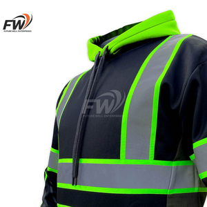 Veste polaire haute visibilité réfléchissante pour homme avec fermeture éclair frontale, col montant et capuche intégrée, idéale pour la construction – Grande Vente - Product Image 4