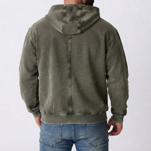 Sudadera con capucha para hombre, verde oliva, con cremallera, corte regular, algodón, felpa francesa, informal, para otoño, color liso, diseño con bolsillos, transpirable, tejido de punto - Product Image 2