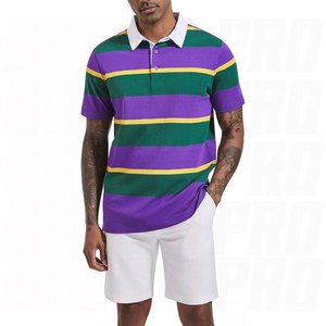 Polo de rugby streetwear en tissu piqué, personnalisé, à manches courtes, rayé, pour hommes - Product Image 2