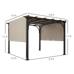 Pergola Moderna 10x10 in Acciaio con Tettoia Retrattile Beige Impermeabile per Patio, Giardino, Villa, Cortile, Parco, Hotel - Palo in Metallo - Product Image 3