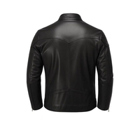 Blouson de motard en cuir d'agneau noir pour homme - Coupe ajustée, style moto, nouvelle mode, motif uni, décontracté, logo frontal
