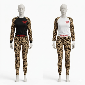 Wholesale Custom Print 2 Piece Lounge Tracksuit Women Casual Streetwear Leopard Co-ord <b>Set</b> Long Sleeve Top Legging <b>Set</b> - Product Image 1