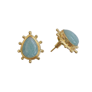Boucles d'oreilles pendantes vintage plaquées or faites à la main en amazonite, serties en forme de goutte, en alliage de laiton, Laxmi Jewellers - Product Image 2