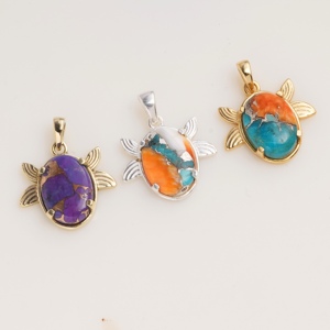 Purple Turquoise Sea Turtle Pendant Gold Tone Ocean Jewelry Natural Gemstone Marine Animal <b>Necklace</b> Gift for Women Her - Product Image 6