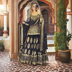 Indian Pakistan Women's Salwar Kameez Party Wear <b>Lehenga</b> Set <b>Top</b> Dupatta Kurta Bollywood Style Faux Georgette Quick Dry - Product Image 1